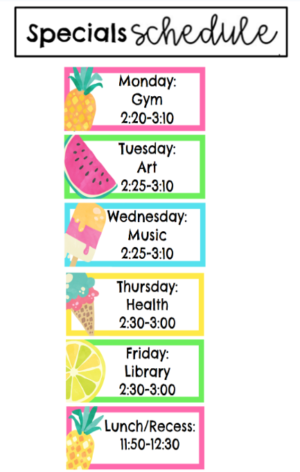 Specials Schedule
